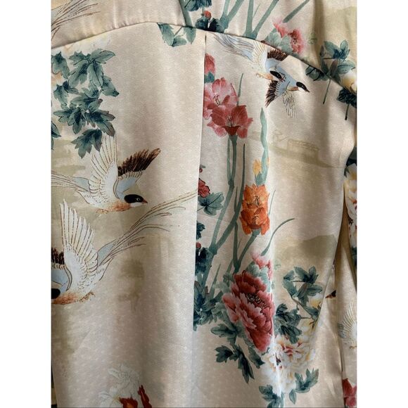 Zara Women's Oriental Japanese Garden Floral Print Satin Shirt Multicolor Small - Picture 4 of 15